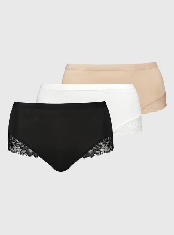 Black, White & Latte Nude Full Knickers 3 Pack - 16